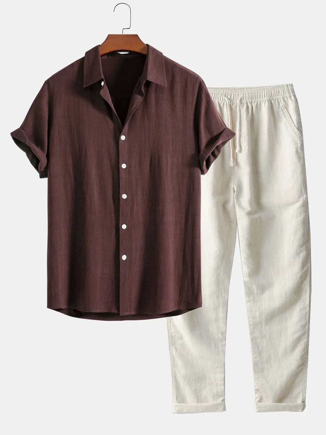 Men’s Co-Ord Set – Short Sleeve Shirt – Elastic Waist Trousers – Relaxed Fit – Summer Casual Look