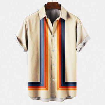 Men’s Striped Short Sleeve Shirt – Button-Up – Retro Print – Lightweight Cotton – Summer Statement