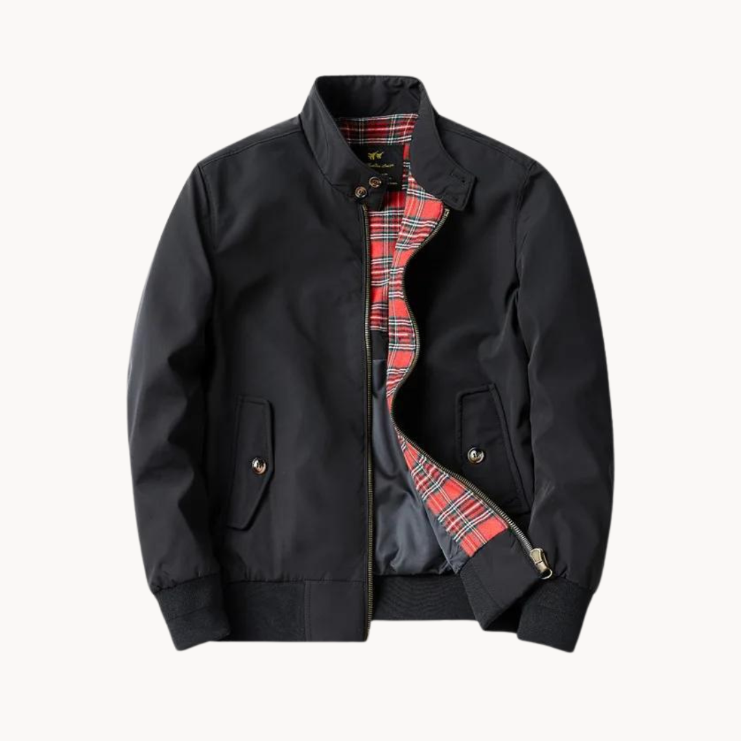 Men’s Harrington Jacket – Tartan Lining – Zip-Up – Classic British Style – Mid-Season Smart Layer