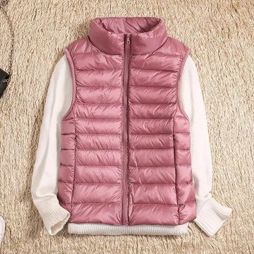 Women’s Quilted Vest – Sleeveless – High Neck – Zip-Up – Lightweight Padded Layer