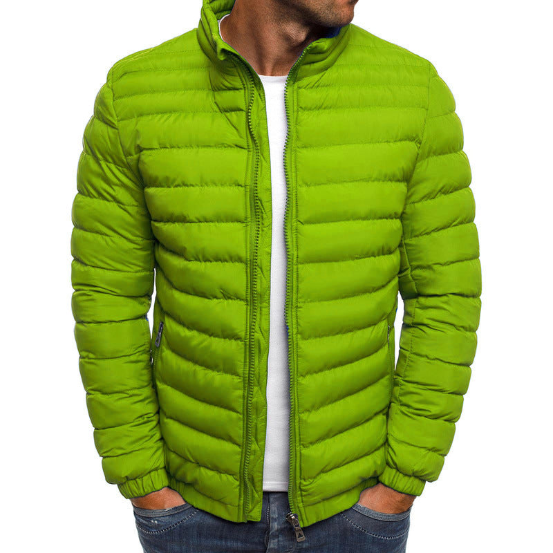 Men’s Lightweight Puffer Jacket – Stand Collar – Zip-Up – Quilted Design – Casual Outerwear