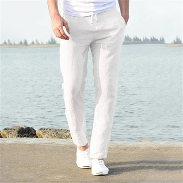 Men’s Linen-Blend Trousers – Drawstring Waist – Relaxed Fit – Lightweight Fabric – Summer Casual Look