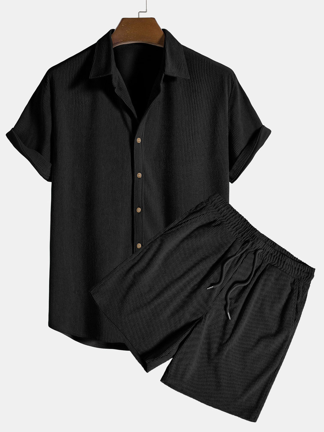 Men's 2-Piece Summer Set - Short Sleeve Shirt & Drawstring Shorts - Lightweight Casual Outfit