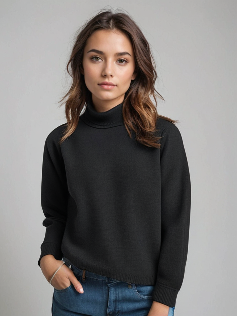 Women's Knitted Turtleneck Top – Soft Texture – 3/4 Sleeve – Minimal Chic Look