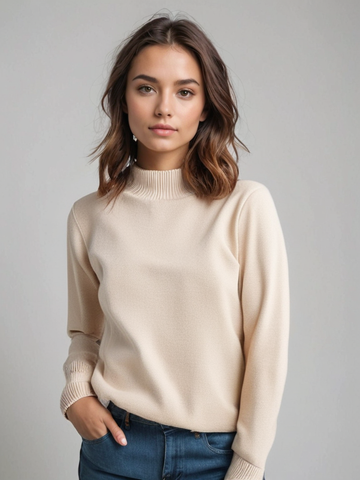 Women's Knitted Turtleneck Top – Soft Texture – 3/4 Sleeve – Minimal Chic Look
