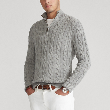 Men’s Cable Knit Sweater – Half-Zip Pullover – Classic Knitted Top – Warm Winter Knitwear
