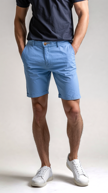 Men’s Chino Shorts – Turned-Up Hem – Elastic Waistband – Slim Fit – Summer Smart-Casual Look