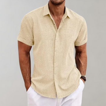 Men’s Short Sleeve Shirt – Soft Textured Fabric – Open Collar – Relaxed Fit – Summer Smart Look