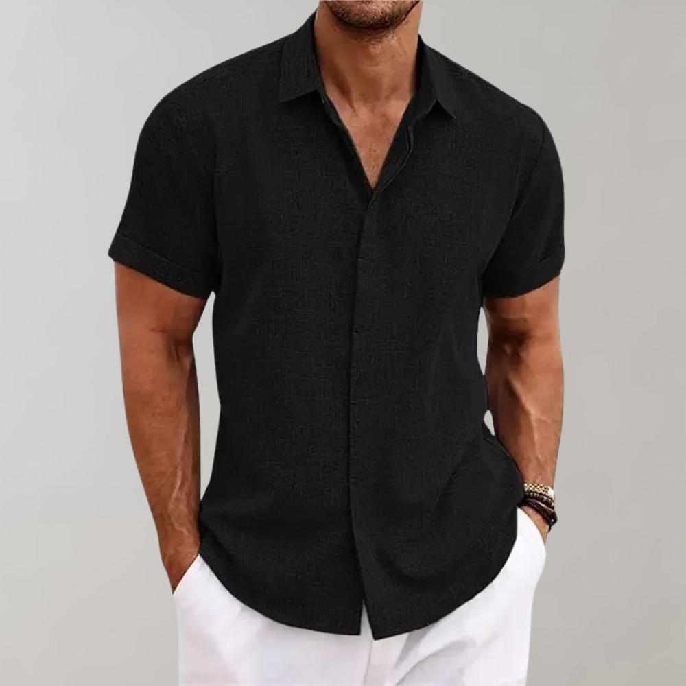 Men’s Short Sleeve Shirt – Soft Textured Fabric – Open Collar – Relaxed Fit – Summer Smart Look