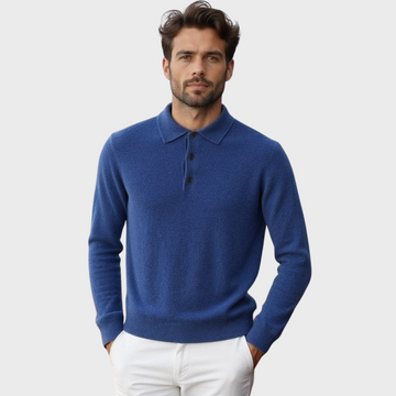 Men’s Knitted Polo Sweater – Long Sleeves – Button-Up Collar – Lightweight Smart Knitwear