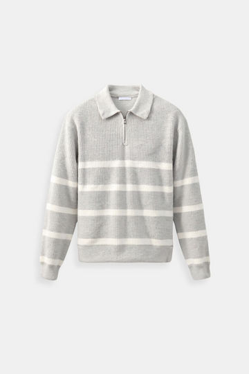 Men’s Half Zip Sweater – Striped Knit Pullover – Casual Wool Blend Jumper – Smart Men’s Clothing