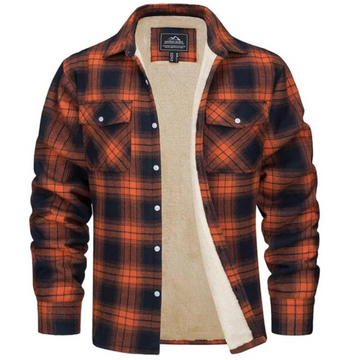 Men's Fleece-Lined Flannel Shirt Jacket - Long Sleeve - Button Closure - Checked Pattern - Winter Outerwear