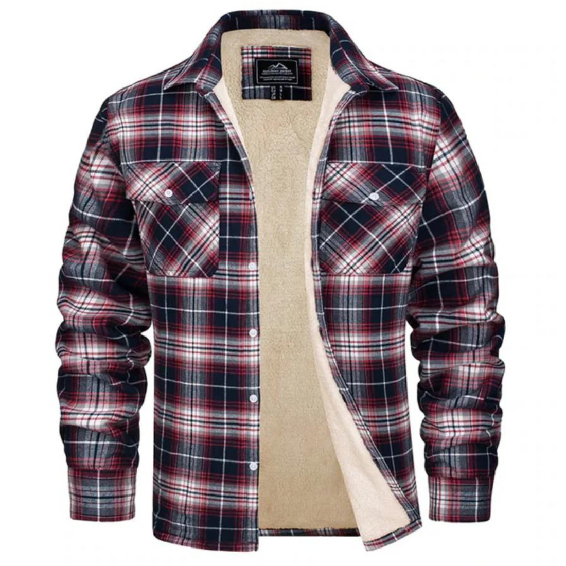 Men's Fleece-Lined Flannel Shirt Jacket - Long Sleeve - Button Closure - Checked Pattern - Winter Outerwear