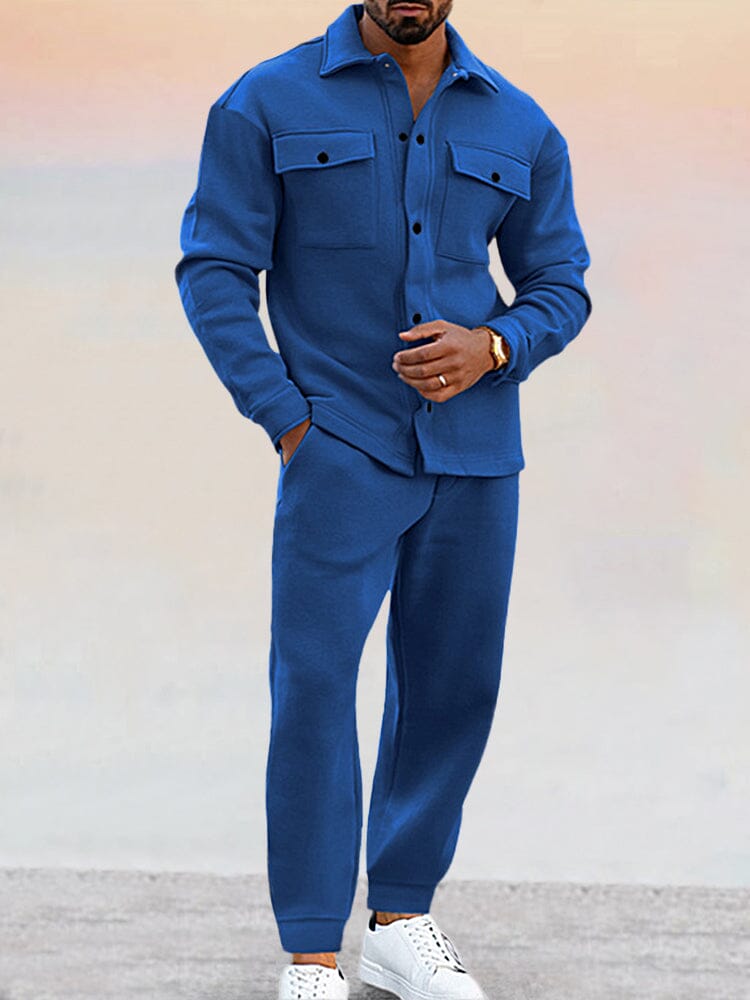 Men’s Co-Ord Lounge Set – Soft Fleece – Button-Up Shirt – Relaxed Fit – Casual Comfort