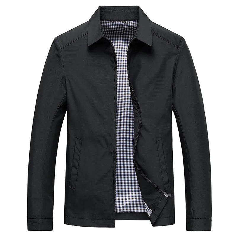 Men's Lightweight Casual Jacket - Long Sleeve - Zip Closure - Point Collar - Spring/Fall Outerwear