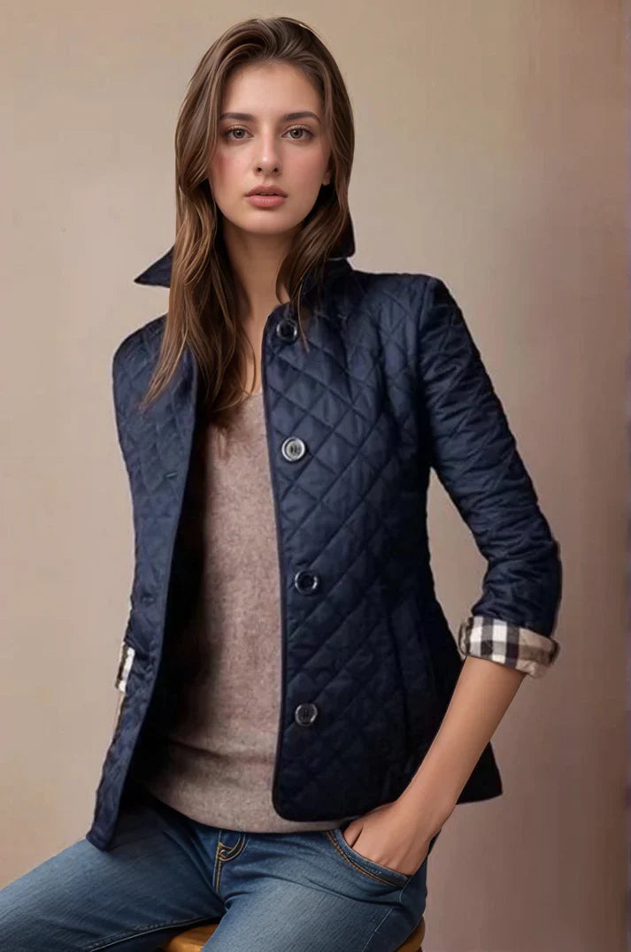 Women's Quilted Jacket – Diamond Stitch – Button-Up – Lightweight Layer – Transitional Essential