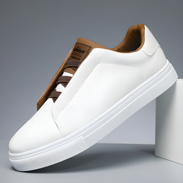 Men’s Low-Top Trainers – Smooth Faux Leather – Cushioned Sole – Minimal Design – Smart-Casual Look