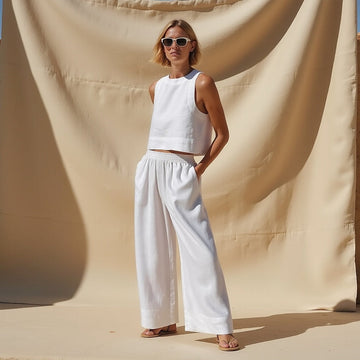 Women’s Co-Ord Set – Sleeveless Cropped Top – Wide-Leg Trousers – Relaxed Fit – Summer Resort Look