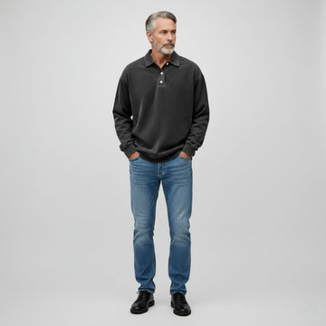 Men’s Long Sleeve Polo Shirt – Classic Cotton Blend Top – Button Placket – Everyday Casual Wear