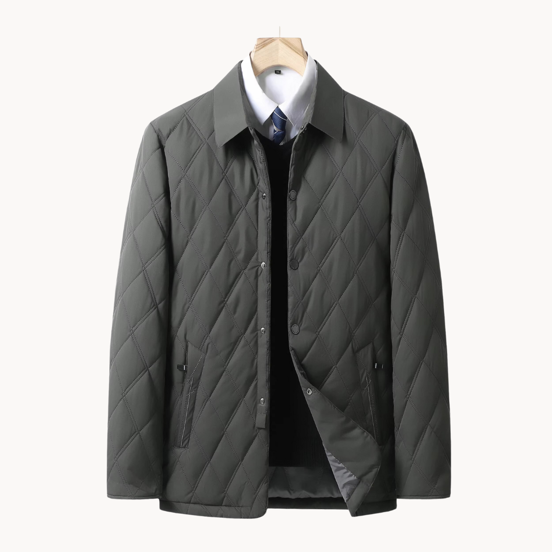 Men’s Quilted Jacket – Button-Up – Diamond Stitching – Lightweight Insulation – Smart Casual Outerwear