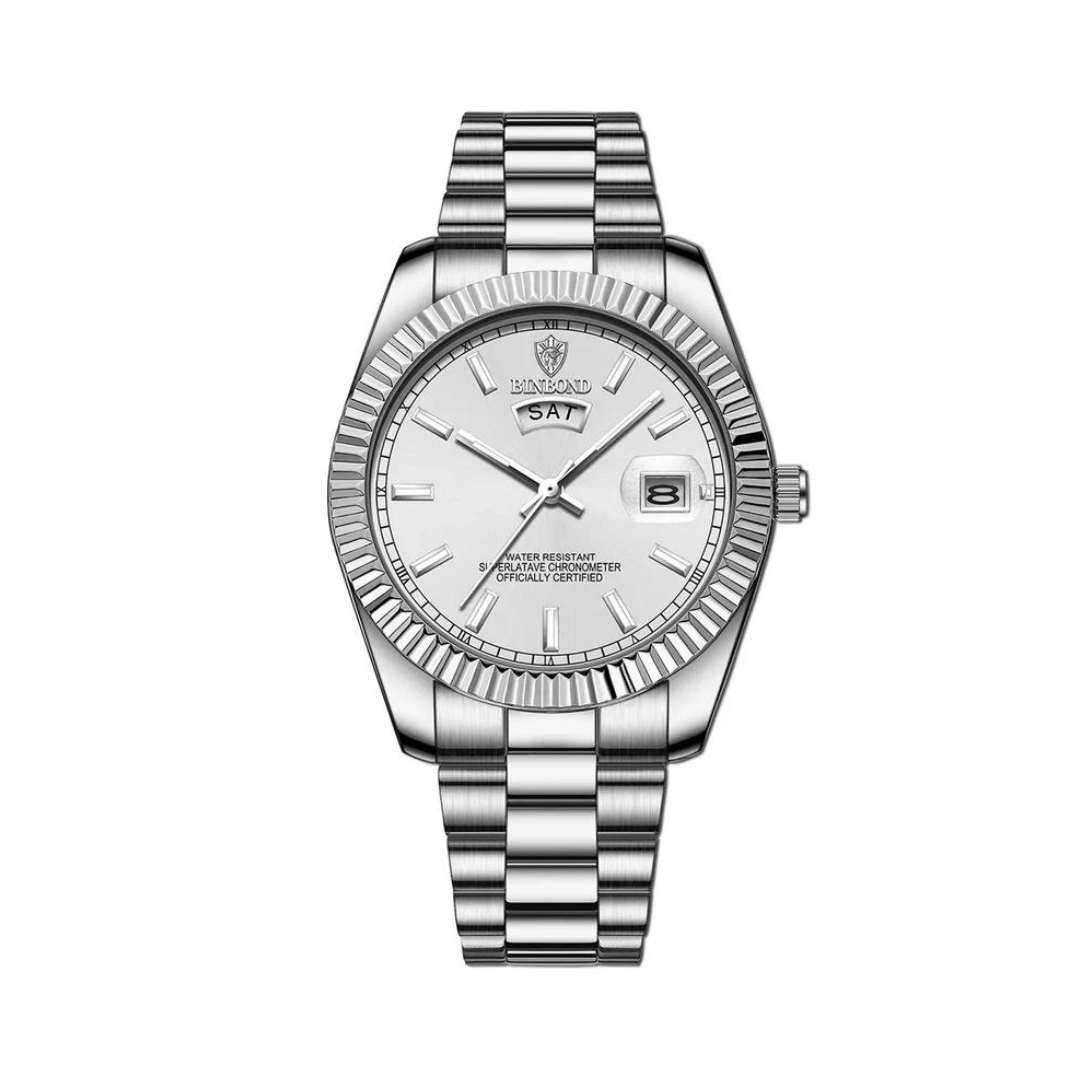 Men’s Classic Luxury Watch – Stainless Steel – Date & Day Display – Elegant Chronograph Style