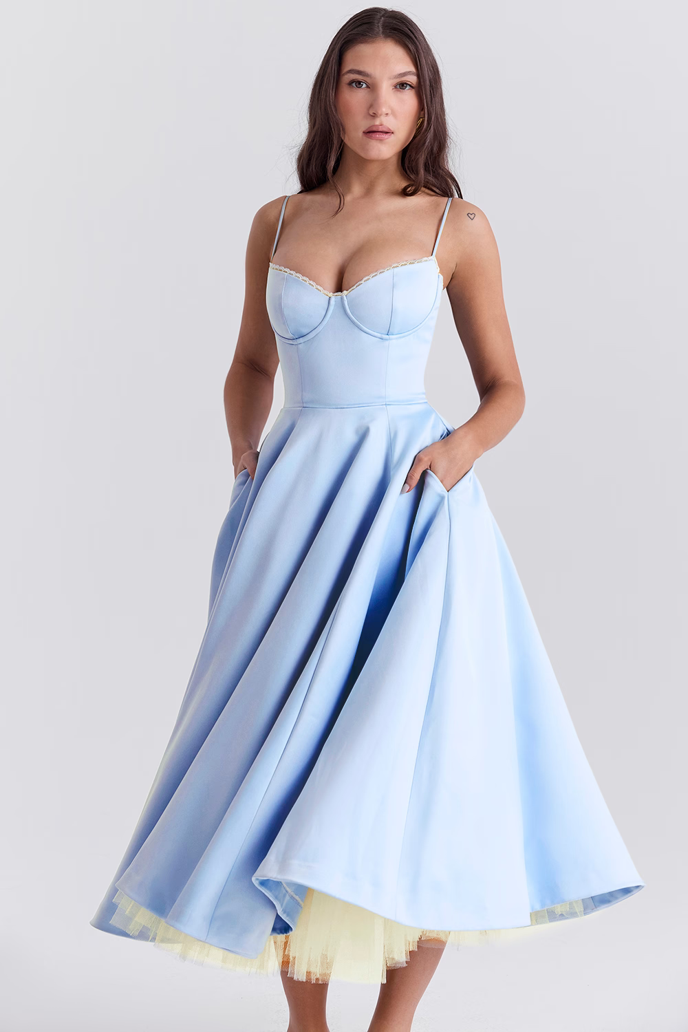 Women’s Midi Dress – Satin Finish – Corset Top – Spaghetti Straps – Elegant Evening Look