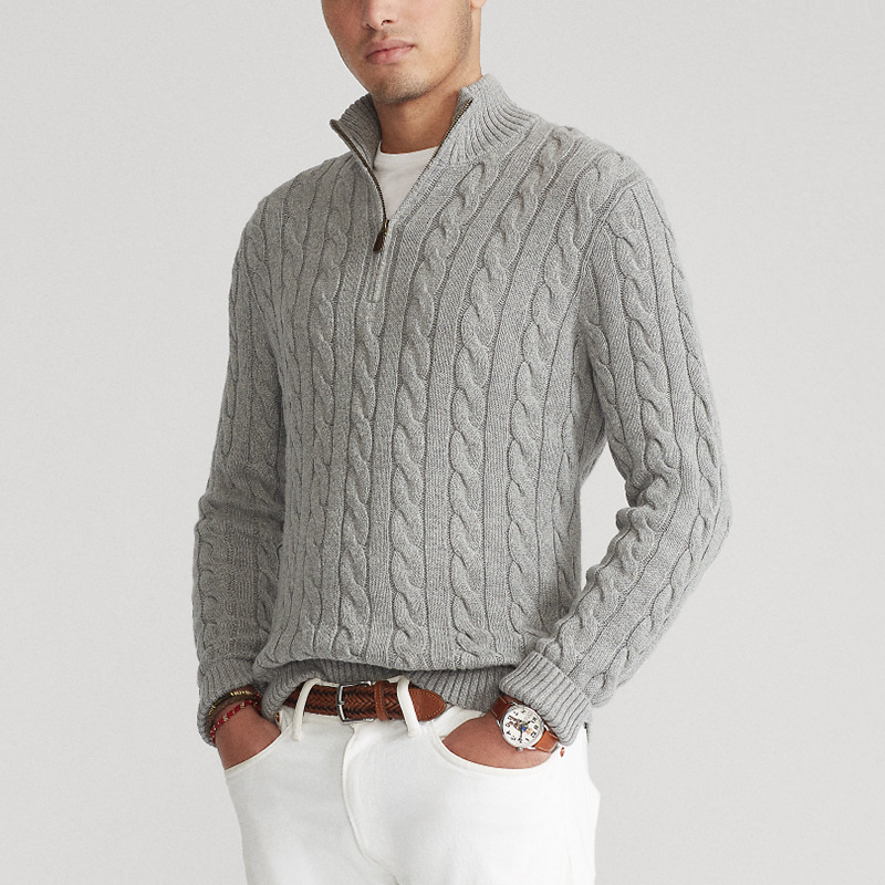 Men’s Cable Knit Sweater – Half-Zip Pullover – Classic Knitted Top – Warm Winter Knitwear