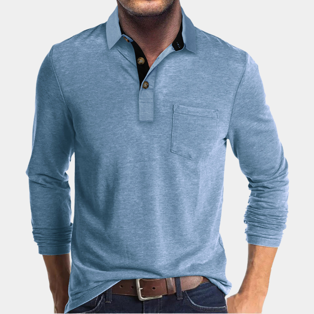 Men’s Long Sleeve Polo Shirt – Casual Cotton Blend Top – Classic Button-Up Collar – Everyday Wear