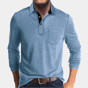 Men’s Long Sleeve Polo Shirt – Casual Cotton Blend Top – Classic Button-Up Collar – Everyday Wear