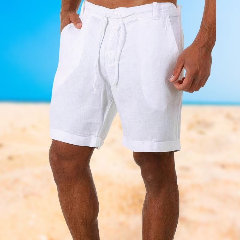 Men’s Linen-Blend Shorts – Drawstring Waist – Rolled Hem – Lightweight Summer Fit