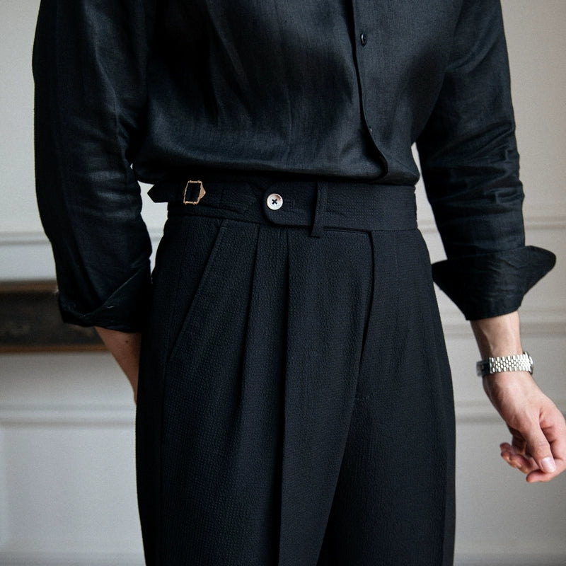 Men’s Tailored Trousers – High Waist – Pleated Front – Cuffed Hem – Elegant Smart Fit