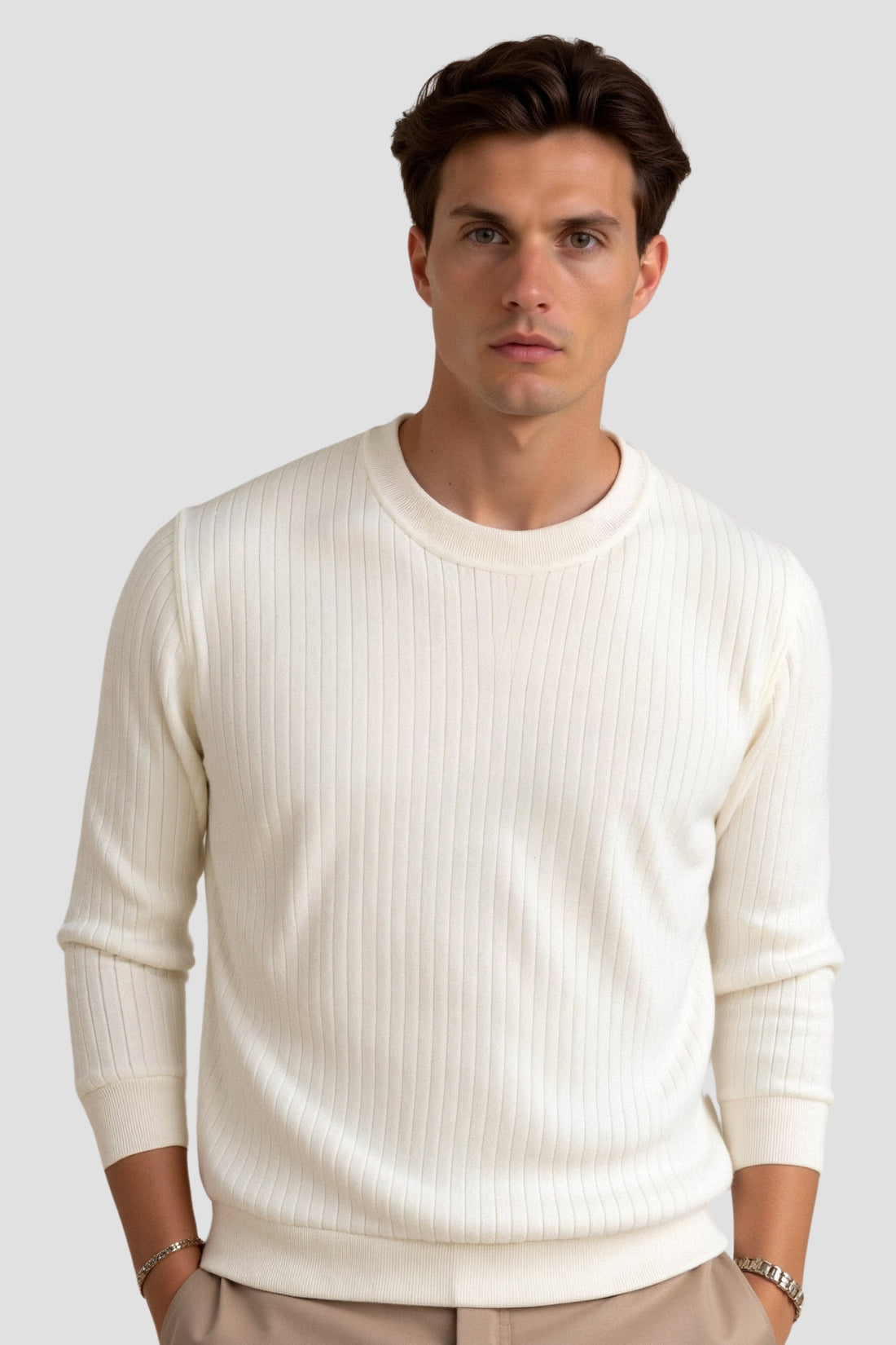 Men’s Ribbed Knit Sweater – Long Sleeve Pullover – Classic Slim Fit Knitwear – Lightweight Casual Top