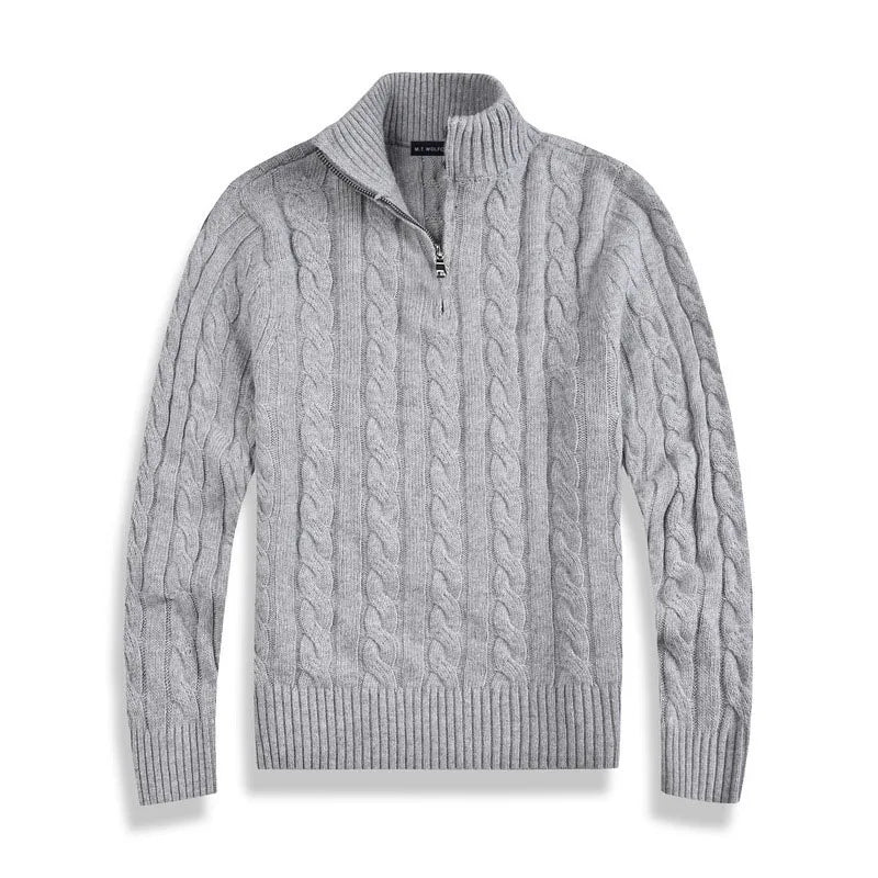 Men’s Cable Knit Sweater – Half-Zip Pullover – Classic Knitted Top – Warm Winter Knitwear