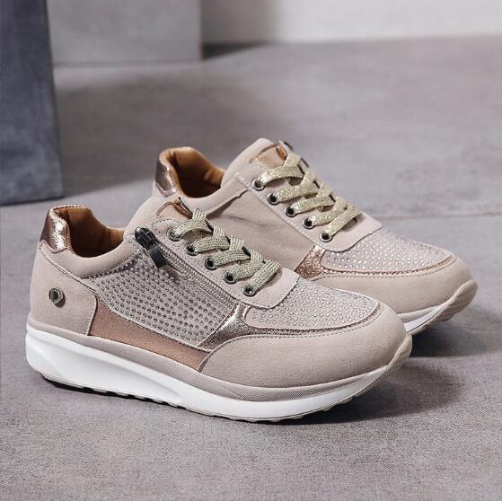 Women’s Casual Sneakers – Lace-Up – Zip Detail – Cushioned Sole – Sporty Everyday Comfort