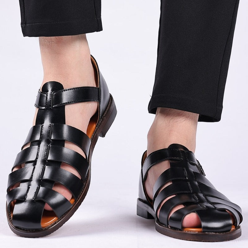 Men’s Sandals – Closed Toe – Leather Look – Buckle Strap – Summer Essential