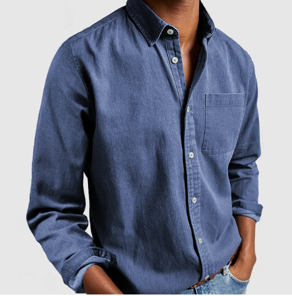 Men’s Casual Button-Up Shirt – Soft Cotton Feel – Chest Pocket – Classic Collar