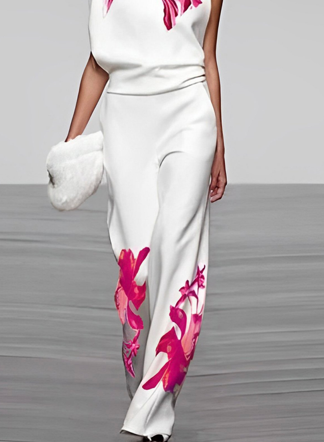 Women’s Floral Jumpsuit – Sleeveless – Wide-Leg Fit – Elegant Silhouette – Statement Summer Piece