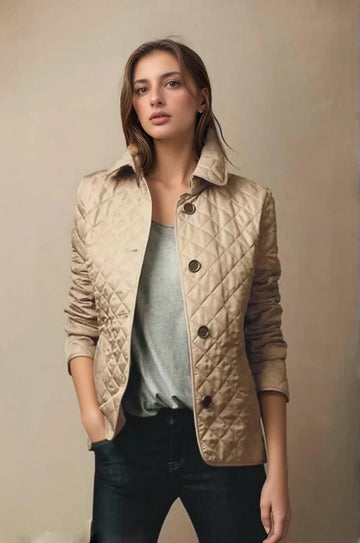Women's Quilted Jacket – Diamond Stitch – Button-Up – Lightweight Layer – Transitional Essential