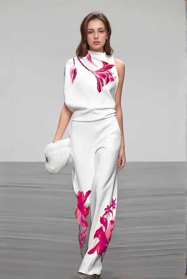 Women’s Floral Jumpsuit – Sleeveless – Wide-Leg Fit – Elegant Silhouette – Statement Summer Piece