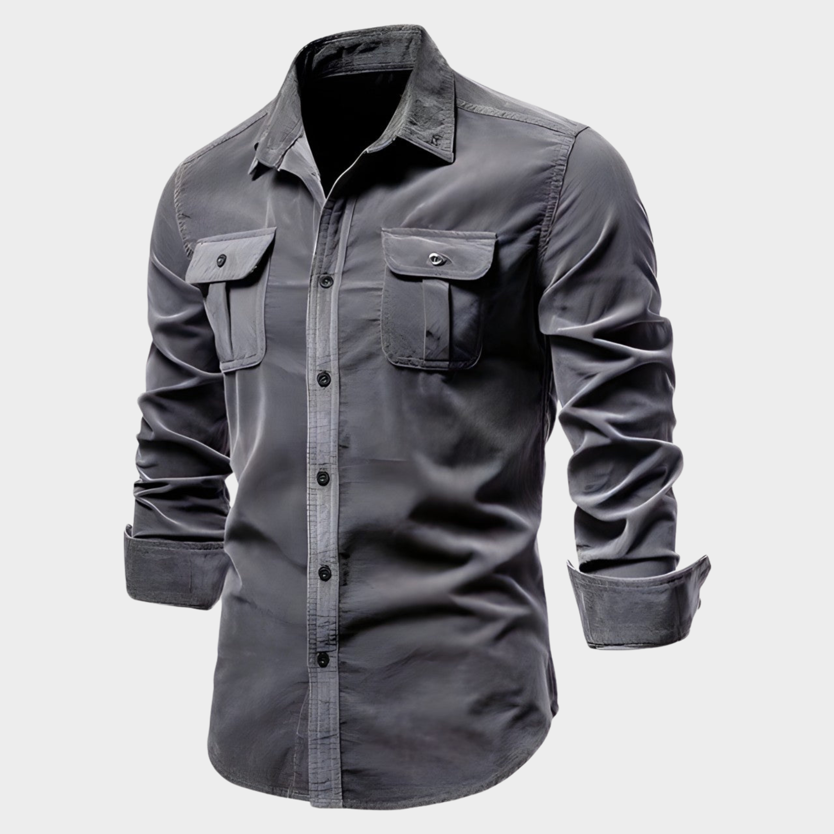 Men’s Utility Shirt – Dual Chest Pockets – Long Sleeves – Slim Fit – Casual Outdoor Look