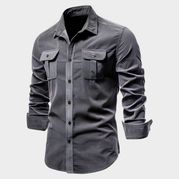 Men’s Utility Shirt – Dual Chest Pockets – Long Sleeves – Slim Fit – Casual Outdoor Look