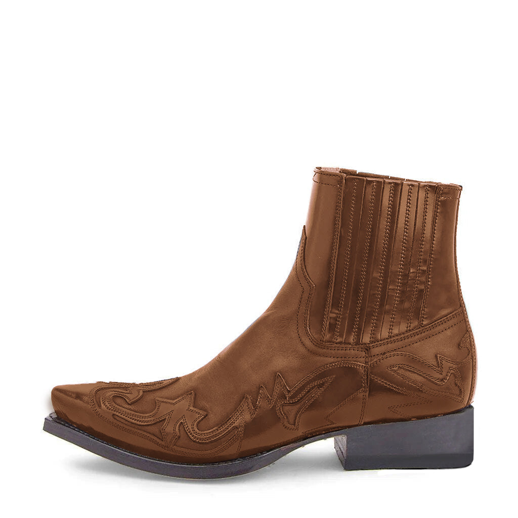 Men’s Western Ankle Boots – Pointed Toe – Embroidered Detail – Slip-On Chelsea Style