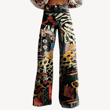 Women’s Wide-Leg Trousers – Abstract Print – High Waist – Statement Style