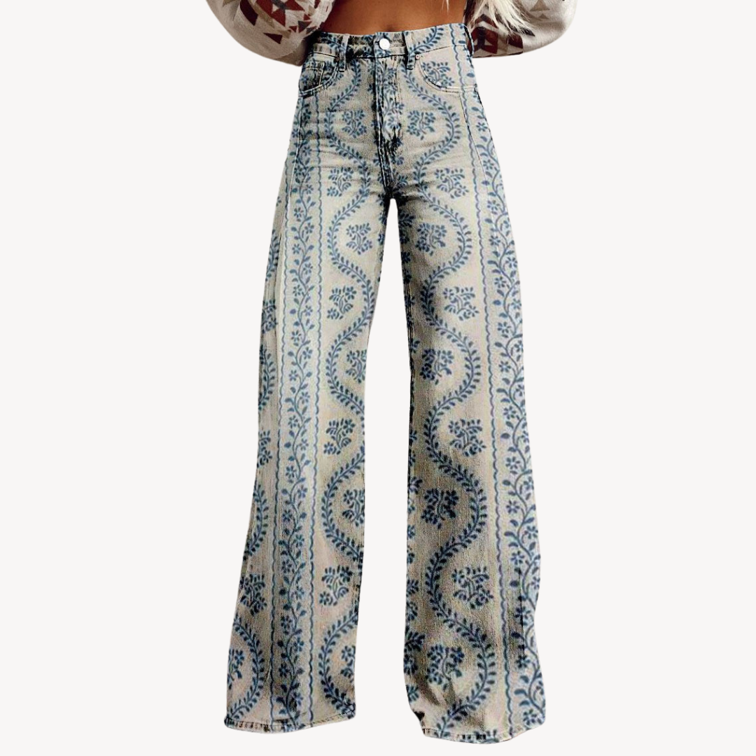 Women’s Wide-Leg Trousers – Abstract Print – High Waist – Statement Style