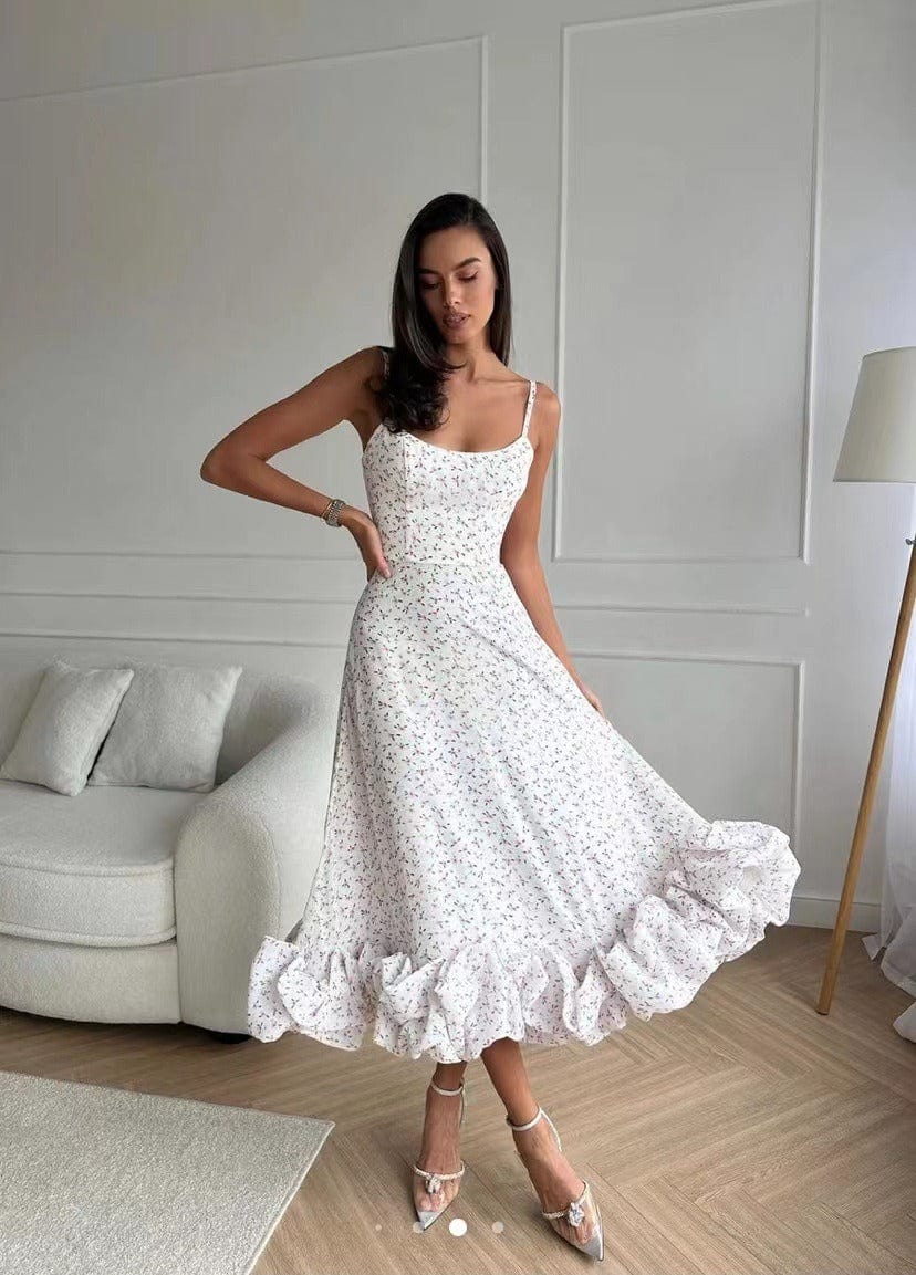 Women's Midi Dress – Spaghetti Straps – Ruffled Hem – Lightweight & Elegant – Party Look