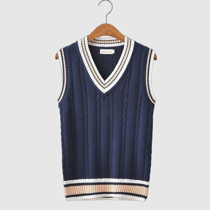 Men’s Sweater Vest – V-Neck – Ribbed Trim – Sleeveless Knit – Smart Layer