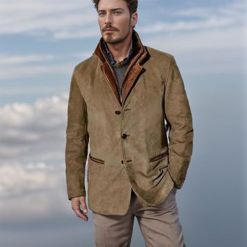 Men’s Jacket – Vintage Look – Classic Fit – Button Closure – Suede-Effect Design