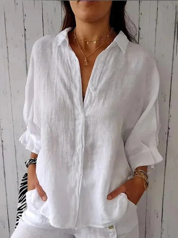 Women’s Linen Shirt – Relaxed Fit – Button-Up – Long Sleeves – Lightweight Summer Essential