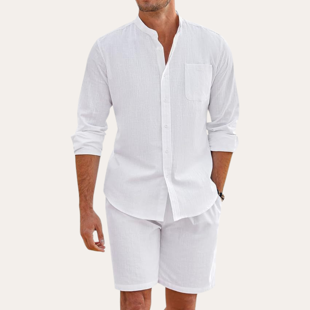 Men's 2-Piece Set – Long Sleeve Shirt & Shorts – Casual Summer Outfit